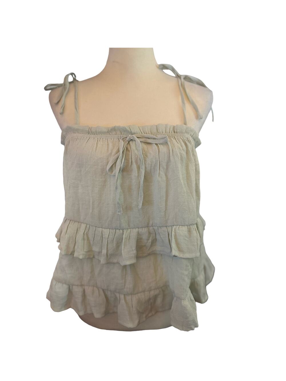 Blu Pepper Sage Green Tiered Ruffle Cami Top, Cottagecore Boho, Large, NWT